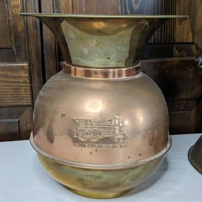 Union Pacific Brass and Copper Spittoon and Antique Coal Scuttle's