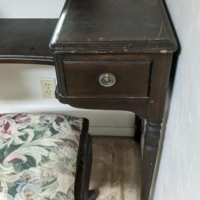 Antique Vanity with Stool and Mirror