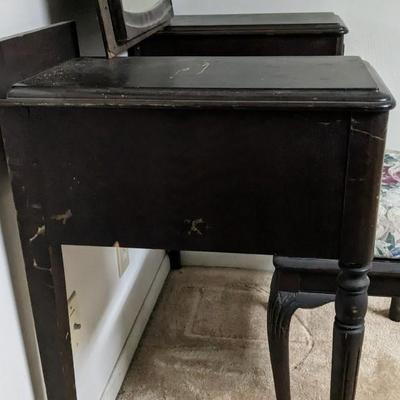 Antique Vanity with Stool and Mirror