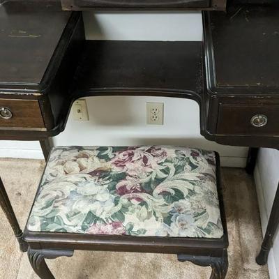 Antique Vanity with Stool and Mirror