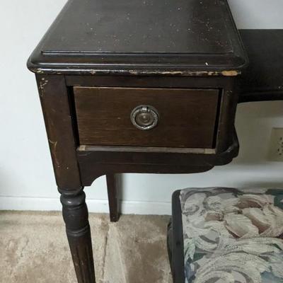 Antique Vanity with Stool and Mirror
