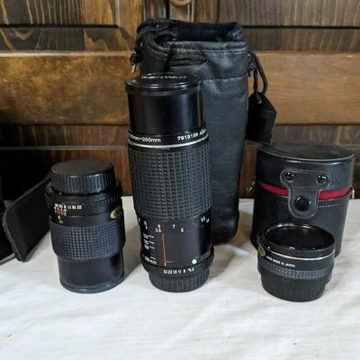 Pentax-M 80-200mm, Teleconverter, and Vivitar 135mm Camera Lenses