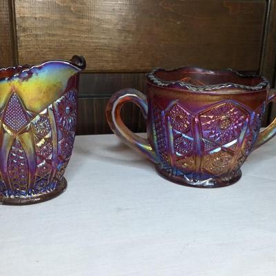 Carnival Glass and Peach Lustre Cream & Sugar Sets