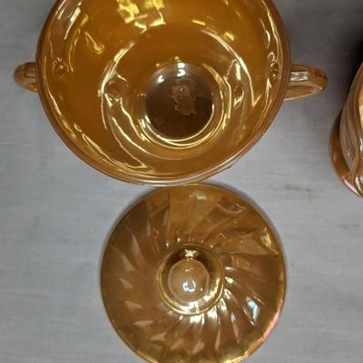 Carnival Glass and Peach Lustre Cream & Sugar Sets