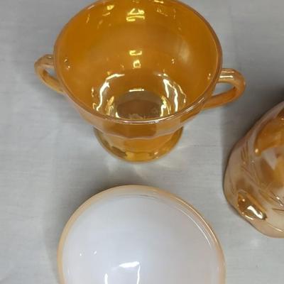 Carnival Glass and Peach Lustre Cream & Sugar Sets