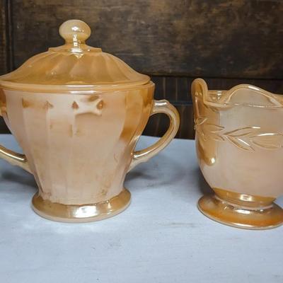 Carnival Glass and Peach Lustre Cream & Sugar Sets