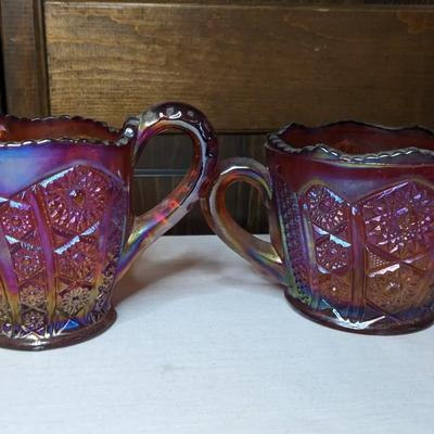 Carnival Glass and Peach Lustre Cream & Sugar Sets