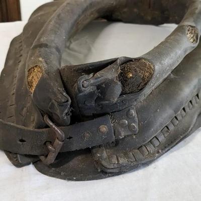 Antique Leather Horse Collar w/ Metal Horse Toys