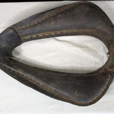 Antique Leather Horse Collar w/ Metal Horse Toys