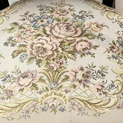 Vtg. Solid Carved Wood Chair With Nailhead Trim & French Tapestry Print