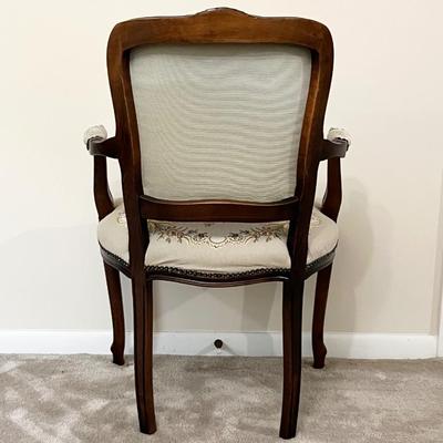 Vtg. Solid Carved Wood Chair With Nailhead Trim & French Tapestry Print