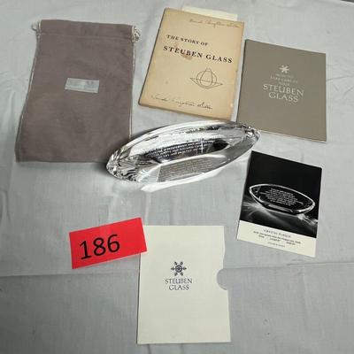 Steuben Glass paperweight with paper work