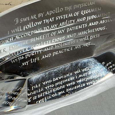 Steuben Glass paperweight with paper work