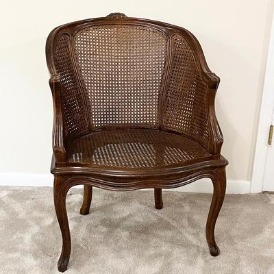 Vtg. Solid Wood & Cane Accent Chair
