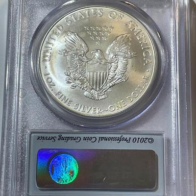 PCGS CERTIFIED 2010 MS-70 25TH ANNIVERSARY AMERICAN SILVER EAGLE 1-OZ .999 AS PICTURED.