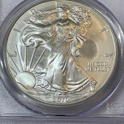 PCGS CERTIFIED 2010 MS-70 25TH ANNIVERSARY AMERICAN SILVER EAGLE 1-OZ .999 AS PICTURED.