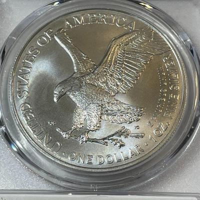 PCGS CERTIFIED 2021 TYPE-2 REVERSE MS-70 FIRST DAY ISSUE AMERICAN SILVER EAGLE 1-OZ .999 AS PICTURED. (SIGNED BY JIM PEED DESIGNER).