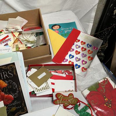 Shoe box of Christmas tags & cards