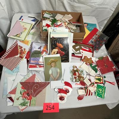 Shoe box of Christmas tags & cards