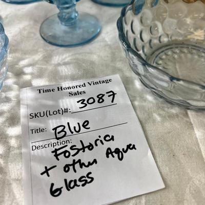 Set Of 17 Fostoria Blue Glass