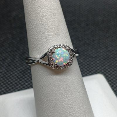LOT 3: 925 Sterling Silver Lab Created Opal Jewelry Set Sz 7 Ring
