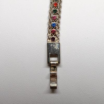 LOT 6: Vintage 70s Yechang Designer Tennis Bracelet with Enamel Cufflinks, Rhinestone Bracelet & Brooch