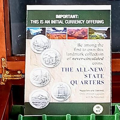 LOT 9: Danbury Mint US State Quarter Display Case w/ 16 Sealed Sets of Uncirculated State Quarters & More