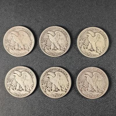 LOT 16: Set of (6) 90% Silver Walking Liberty Half-Dollar Coins