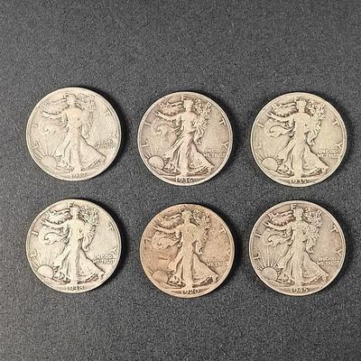 LOT 16: Set of (6) 90% Silver Walking Liberty Half-Dollar Coins