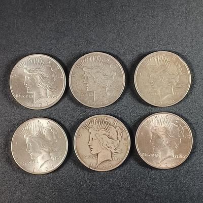 LOT 17: Set of (6) 1922-1924 Liberty Peace Dollar Coins- 90% Silver