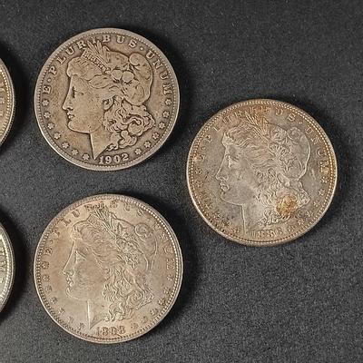 LOT 18: Set of (5) 1886-1902 Liberty Peace Dollar Coins 90% Silver