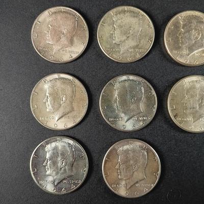 LOT 26: Set of (10) 1964 Kennedy Half-Dollar Coins-90%Silver