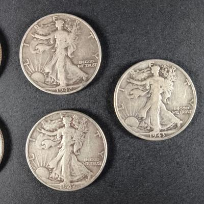 LOT 27: Set of (4) 1950-1951 & 1961 Ben Franklin Half-Dollar Coins with (3) Walking Liberty Half-Dollar Coins
