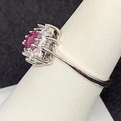 LOT:41: Sterling Siver Ring With Ruby Pear Shaped Stone Size 7