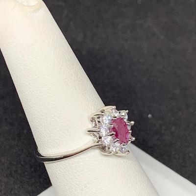 LOT:41: Sterling Siver Ring With Ruby Pear Shaped Stone Size 7