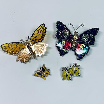 LOT 70: Vintage Brooch Collection: Butterflies, Flowers, Lady Bugs