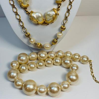 LOT 76: Gold Tone Fashion Pearls, Necklaces & Bracelets