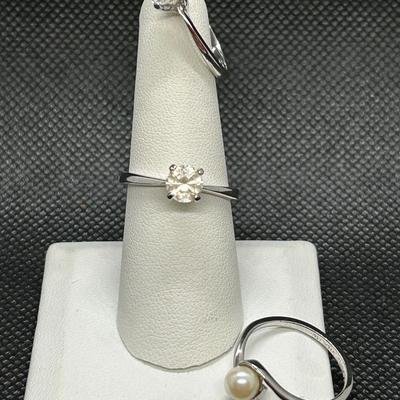 LOT 87: Three Avon Sterling Silver Rings with Pearl & Rhinestones