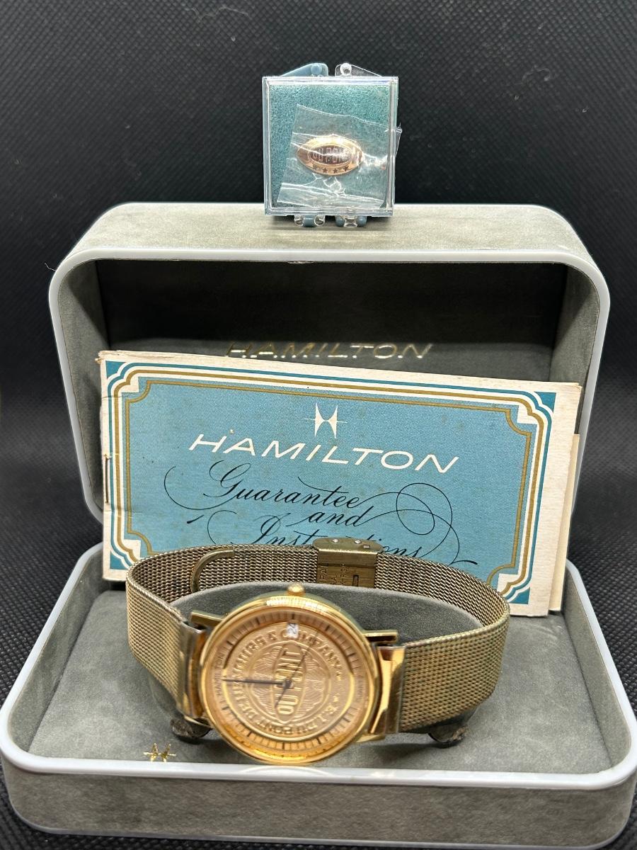 LOT 96 Hamilton 1/40 10KTR.G.P. Gold Dupont Watch & Gold Dupont Pin