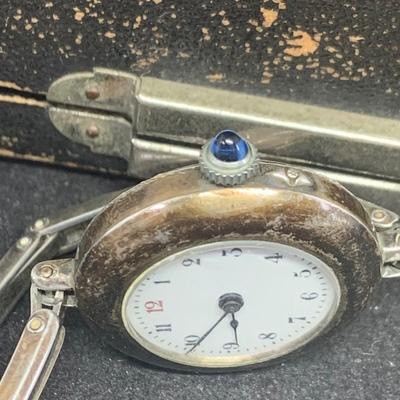 LOT 118: Antique 800 Silver Wristwatch in Antique Box - Works- Genuine Sapphire !