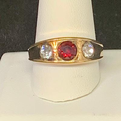 LOT 129: RGR Red and White Paste Stone Ring: 1/30-14k RGP : Size 12- 7.04g