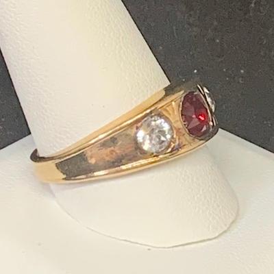 LOT 129: RGR Red and White Paste Stone Ring: 1/30-14k RGP : Size 12- 7.04g