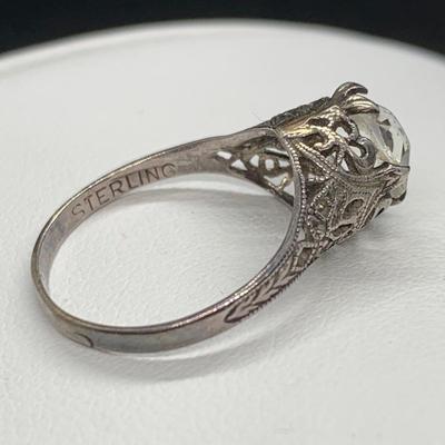 LOT 169: Antique Sterling Silver & Paste Filigree Ring, Sz. 5