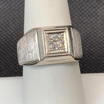 LOT 180: Big &n Beautiful 14K White Gold Diamond Ring, Tw 14.5g, Sz9