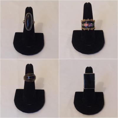 Sterling Silver Rings w/ Onyx Like Stones (P-BBL)