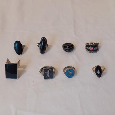 Sterling Silver Rings w/ Onyx Like Stones (P-BBL)