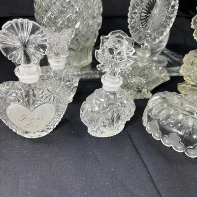 Cut Crystal perfume bottles, vase, candy dish