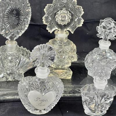 Cut Crystal perfume bottles, vase, candy dish