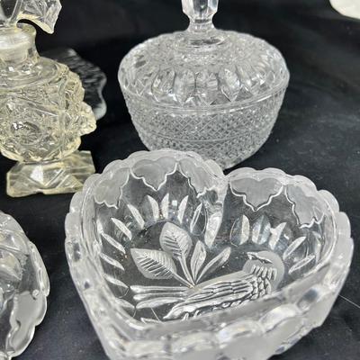 Cut Crystal perfume bottles, vase, candy dish