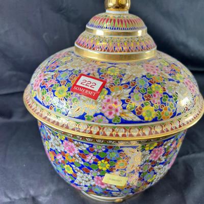 Hand painted Thai Benjarong Jar with Lid
